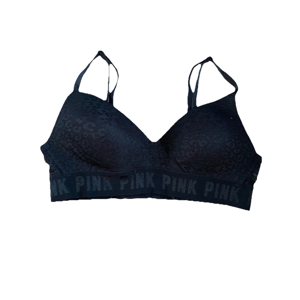Victoria's Secret Pink Bra Black Lace 34A Wireless Padded Adjustable Racerback